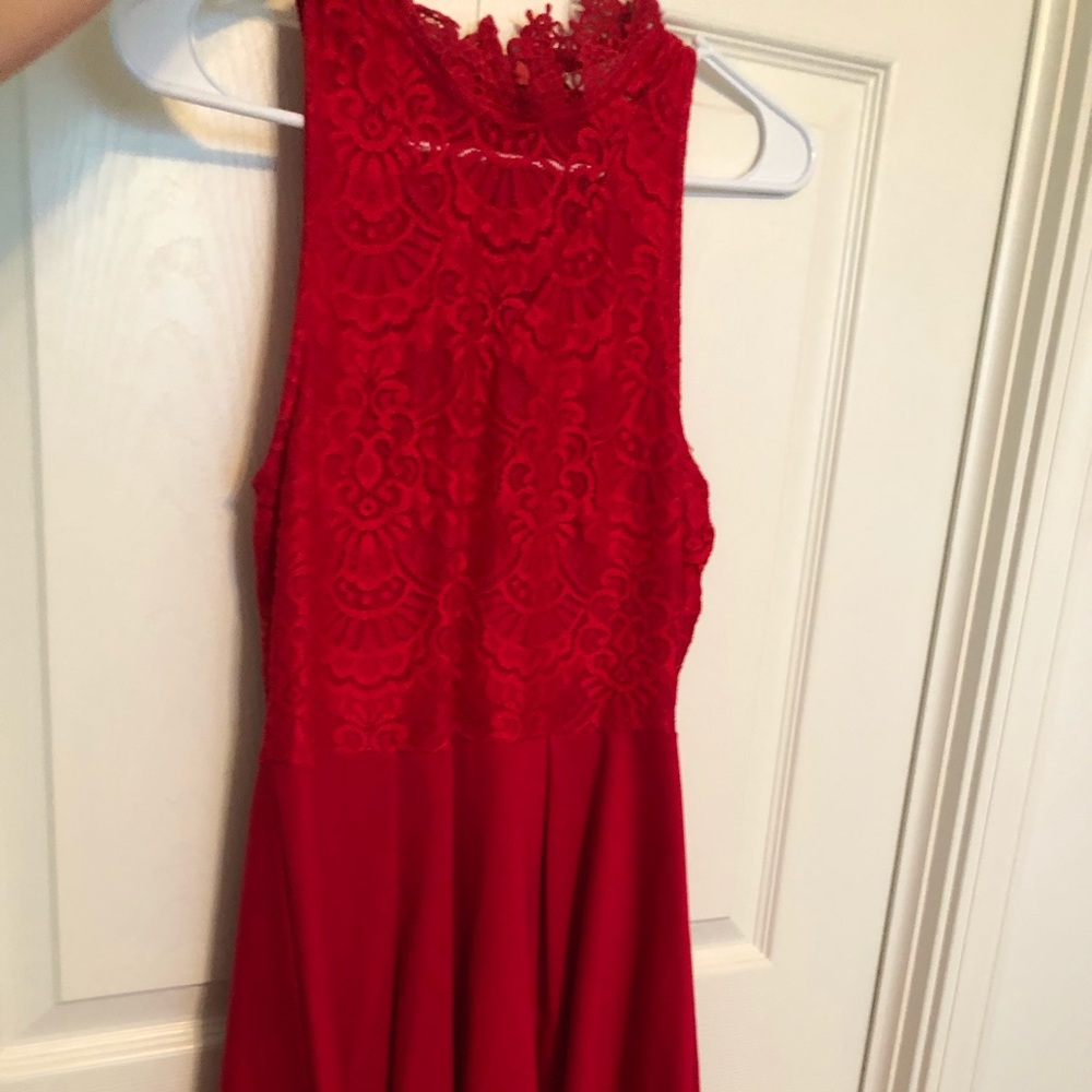 Red high neck dress